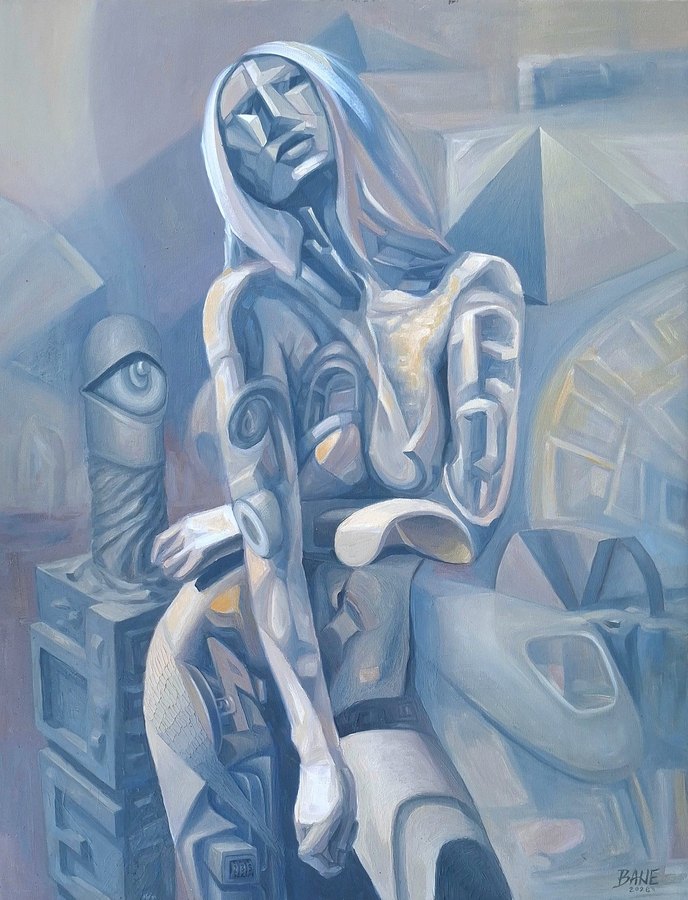 Platinum Silence, oil on canvas, 90 × 70 cm
