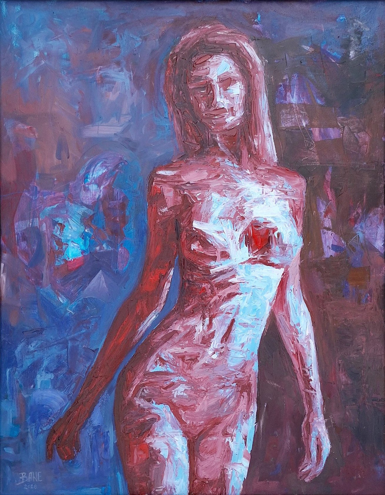 Between Two Lights, oil on canvas, 90 × 70 cm, 2026